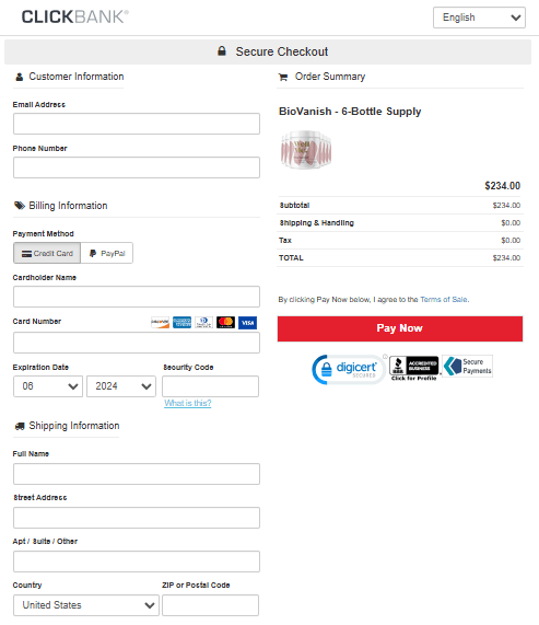 biovanish order prossess